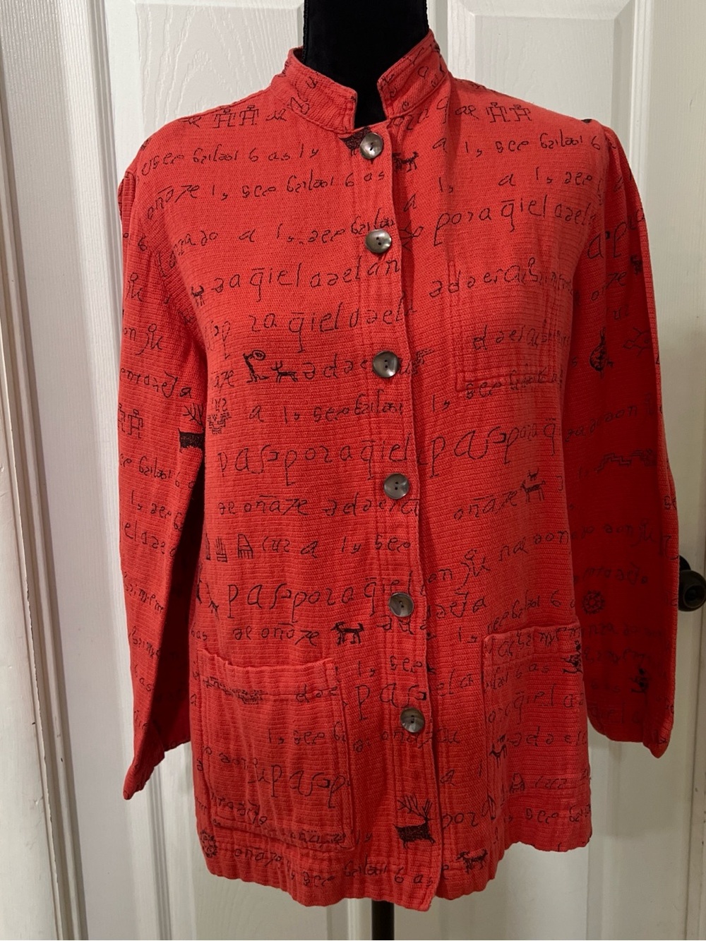 Chico's Red Printed Button-Front Jacket